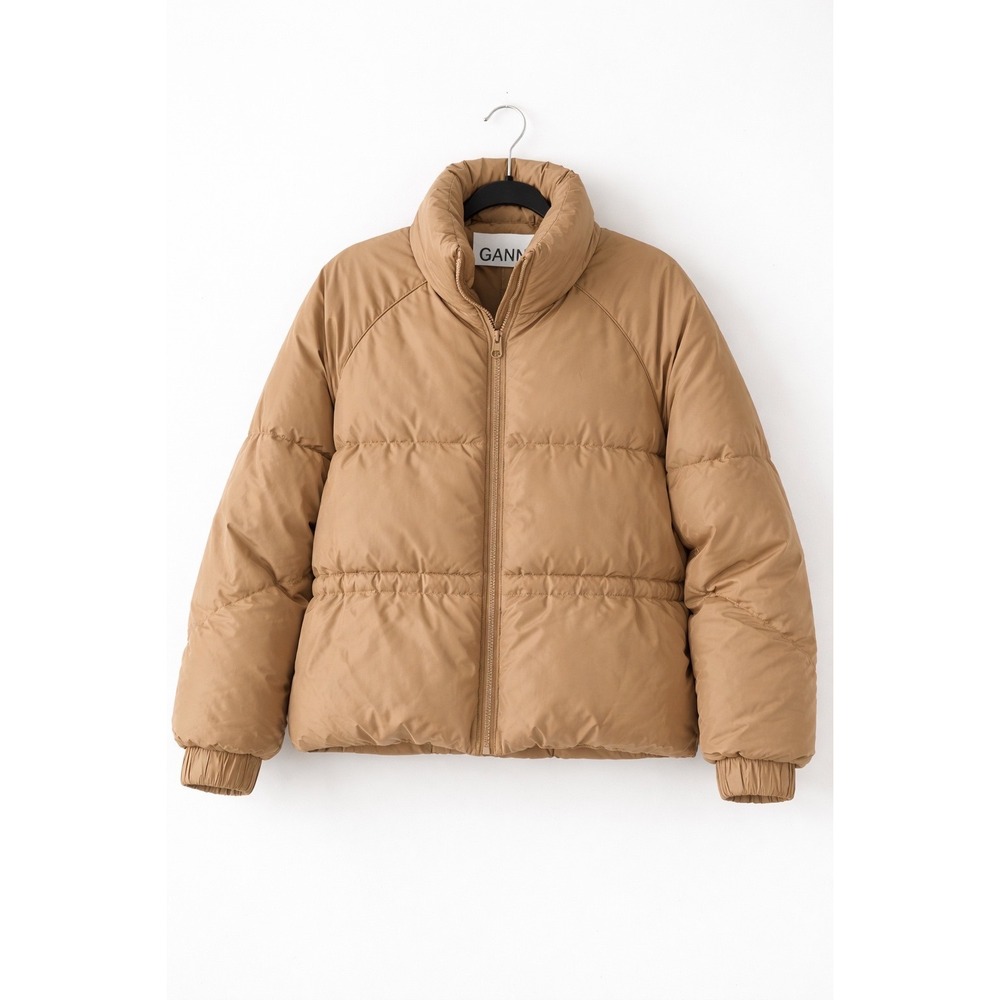 Ganni Whitman Puffer Jacket Women Size 38 Tan Brown Down Fill Scandi Gorpcore